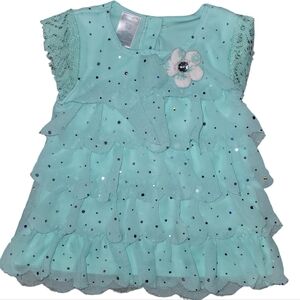 WonderKids Teal Layered Ruffles Sleeveless Top Girls Size 3T Rhinestone Flower